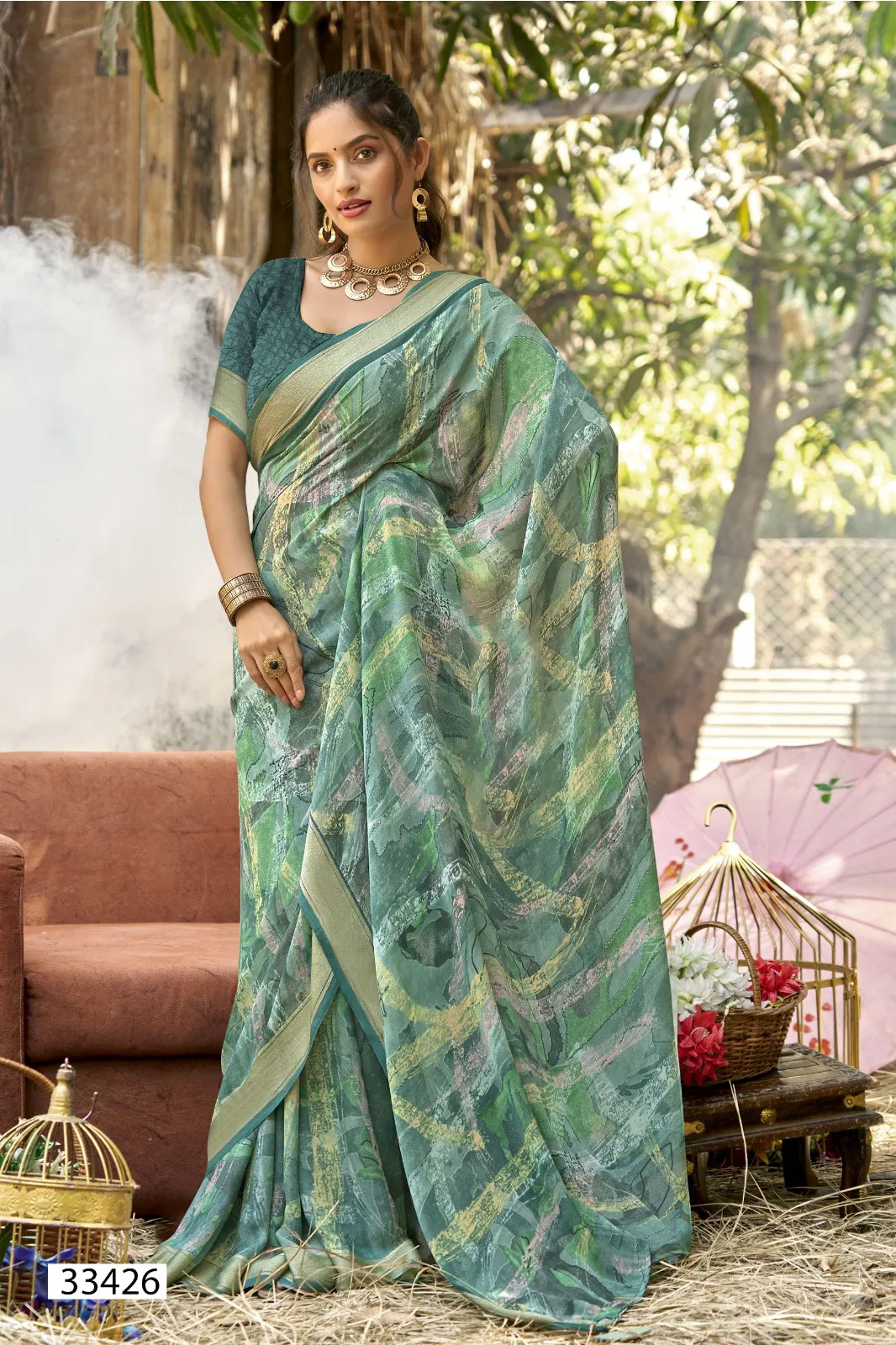 Prakhar Vol 2 By Vallabhi Moss Georgette Printed Daily Wear Saree Exporters In India